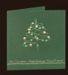 Karácsonyi üdvözlőlap - 135x135 mm - oldalra nyitható - zöld gyöngyházfényű karton - arany és zöld fóliadíszítéssel, domborítással
