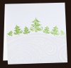 Karácsonyi üdvözlőlap - 135x135 mm - felfelé nyitható - fehér gyöngyházfényű karton - fehér és zöld fóliadíszítéssel, domborítással