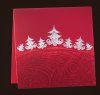 Karácsonyi üdvözlőlap - 135x135 mm - felfelé nyitható - piros gyöngyházfényű karton - ezüst és piros fóliadíszítéssel, domborítással