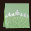 Karácsonyi üdvözlőlap - 135x135 mm - felfelé nyitható - zöld gyöngyházfényű karton - ezüst és zöld fóliadíszítéssel, domborítással