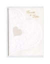  Esküvői meghívó - 105x145 mm - borító: bordázott fehér karton, szív alakú kivágással, domborított mintával - betétlap: bordázott fehér lap (kérhető más színnel is) - boríték: fehér