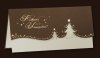  Karácsonyi üdvözlőlap - 210x100 mm - felfelé nyitható - borító: barna gyöngyházfényű karton aranyozással, formakivágással - betétlap: opál gyöngyházfényű lap, elején aranyozott mintával