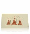    Karácsonyi üdvözlőlap - 180x100 mm - felfelé nyitható - krémszínű gyöngyházfényű karton, elején bordázott - arany és piros fólianyomással