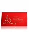    Karácsonyi üdvözlőlap - 180x100 mm - felfelé nyitható - kívül matt piros, belül fehér karton - arany és piros fólianyomássa