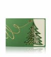    Karácsonyi üdvözlőlap - 150x105 mm - oldalra nyitható - zöld gyöngyházfényá karton - oldalán fenyőfakivágással, stancolással - aranyozással, domborítással - betétlapos 