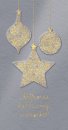     Karácsonyi üdvözlőlap - 105x210 mm -  oldalra nyitható - krómszínű gyöngyházfényű karton - fényes aranyfólia díszítéssel, domborítással