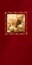      Karácsonyi üdvözlőlap - 105x210 mm -  oldalra nyitható - bordó karton - fényes aranyfólia díszítéssel, ablakos kivágással - betétlapos