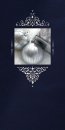      Karácsonyi üdvözlőlap - 105x210 mm -  oldalra nyitható - sötétkék karton - fényes ezüstfólia díszítéssel, ablakos kivágással - betétlapos