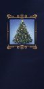      Karácsonyi üdvözlőlap - 105x210 mm -  oldalra nyitható - sötétkék karton - fényes aranyfólia díszítéssel, ablakos kivágással - betétlapos