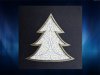   Karácsonyi üdvözlőlap - 135x135 mm - oldalra nyitható - borító: sötétkék matt karton , fényes ezüst díszítéssel, fenyőfa kivágással - betétlap: elején mintás, hajtogatott lap