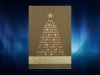       Karácsonyi üdvözlőlap - 100x150 mm - oldalra nyitható - borító: barna gyöngyházfényű karton, fényes arany és réz díszítéssel - betétlap: egylapos krémszínű karton