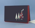  Karácsonyi képeslap - 175x115 mm - felfelé nyitható - piros-ezüst dombornyomású, különleges minőségű sötétkék borítóval, piros betétlappal