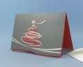  Karácsonyi képeslap - 175x115 mm - felfelé nyitható - ezüst és piros dombornyomású formastancolt borítóval, piros betétlappal
