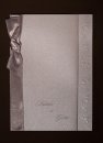   Esküvői meghívó - 120x170 mm - oldalra nyitható - dombornyomott, selyemszalaggal - ezüst színű